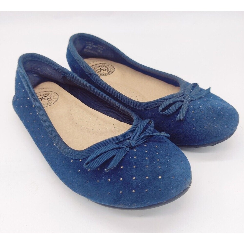 So By Kohls Shoes Girls Size 13 Med Memory Foam Navy Blue Flats Slip On With Bow - Picture 3 of 10